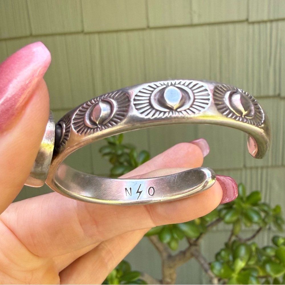 Numi Olive Royston Nugget Turquoise Heavyweight  Sterling Silver Cuff XS - Picture 3 of 4